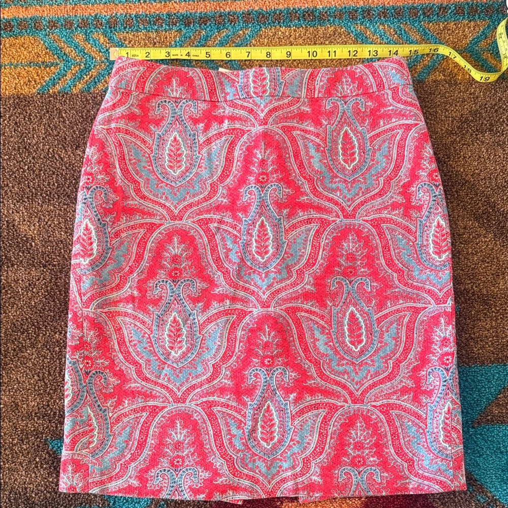 J. Crew Vibrant Pink and Blue Paisley Pencil Skirt